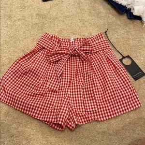 High waisted red picnic table shorts